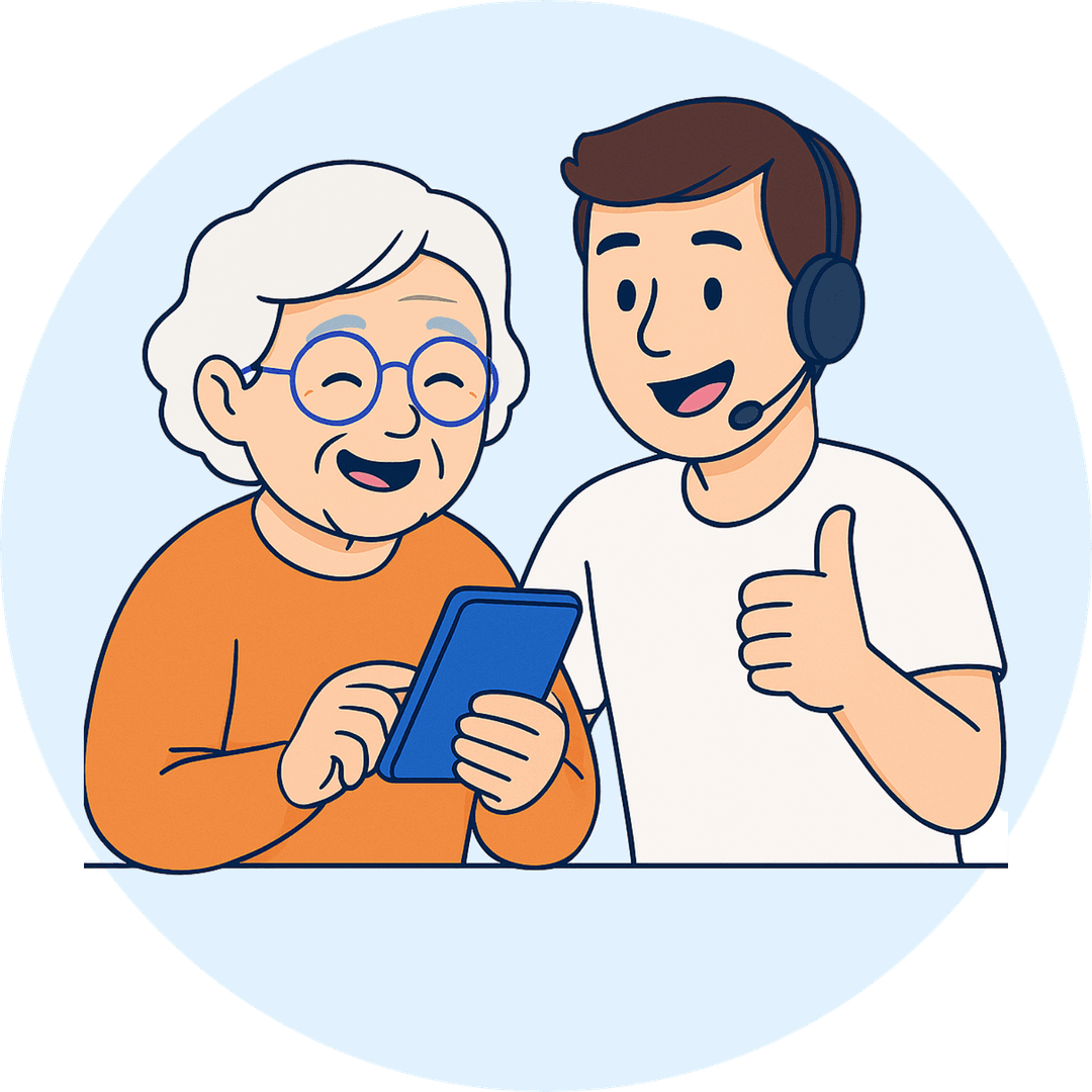 Idosa aprendendo tecnologia com ajuda do Neto de Aluguel